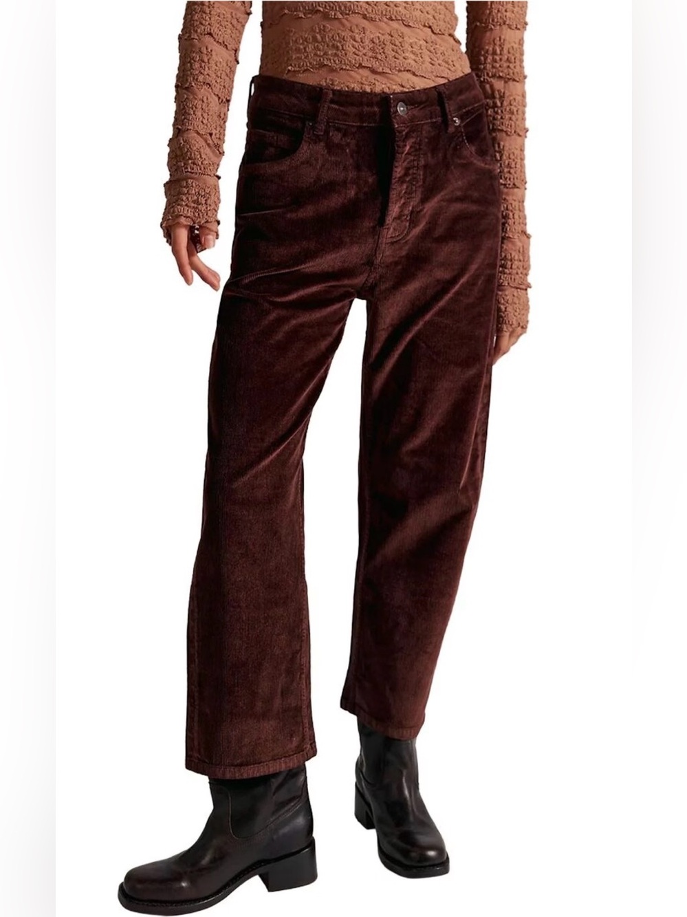 FREE PEOPLE Deep Trance Boyfriend Cord Pant in shaved chocolate size 30 - Picture 2 of 9